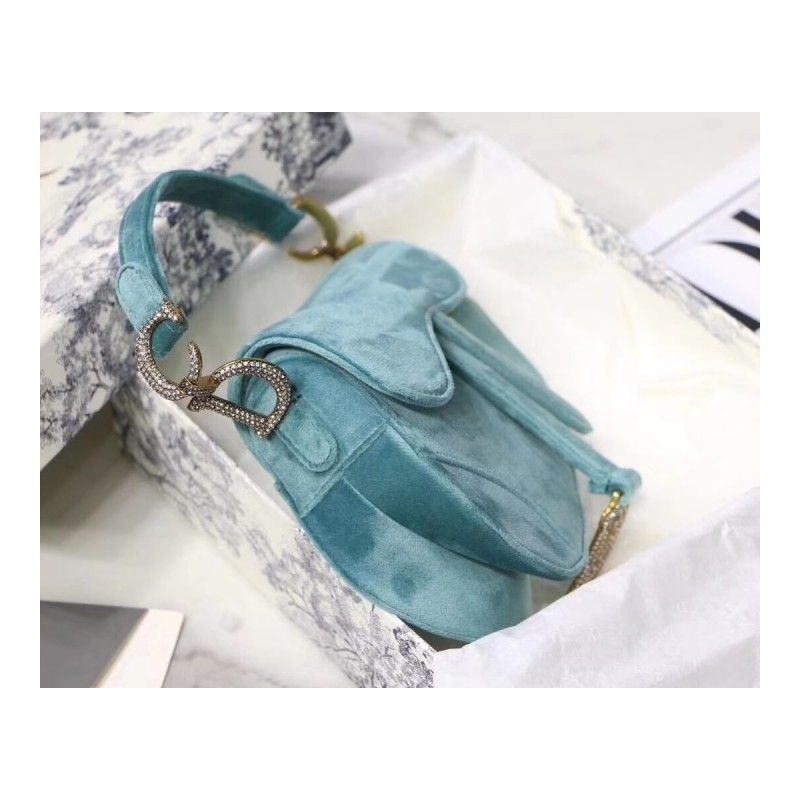 Christian Dior Saddle 20cm Shoulder Bag with Crystals Velvet M8044