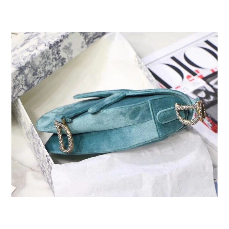 Christian Dior Saddle 20cm Shoulder Bag with Crystals Velvet M8044