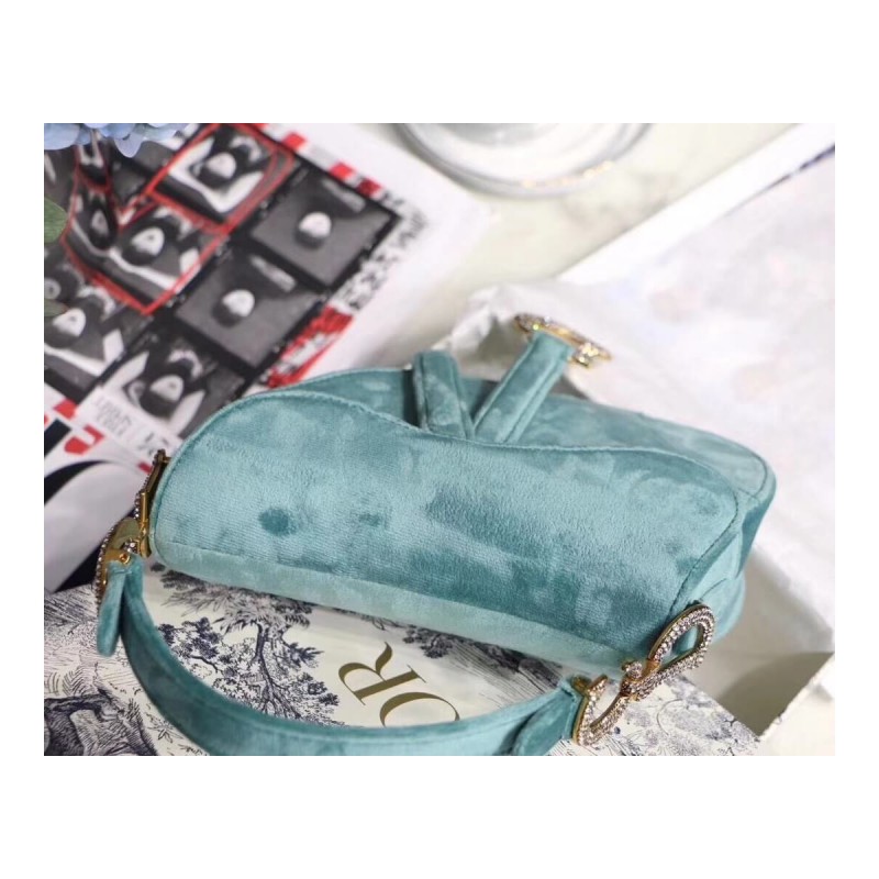Christian Dior Saddle 20cm Shoulder Bag with Crystals Velvet M8044