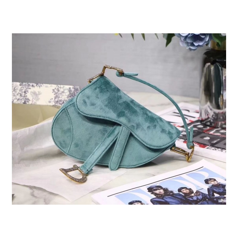 Christian Dior Saddle 20cm Shoulder Bag with Crystals Velvet M8044