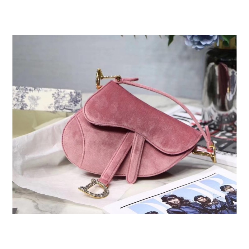 Christian Dior Saddle 20cm Shoulder Bag with Crystals Velvet M8044