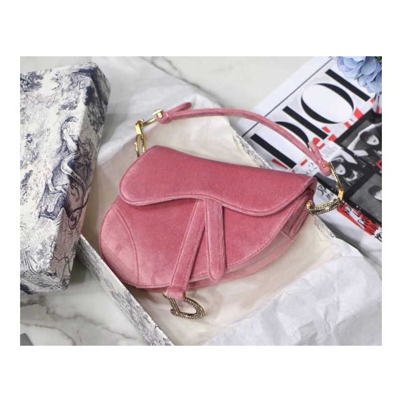 Christian Dior Saddle 20cm Shoulder Bag with Crystals Velvet M8044
