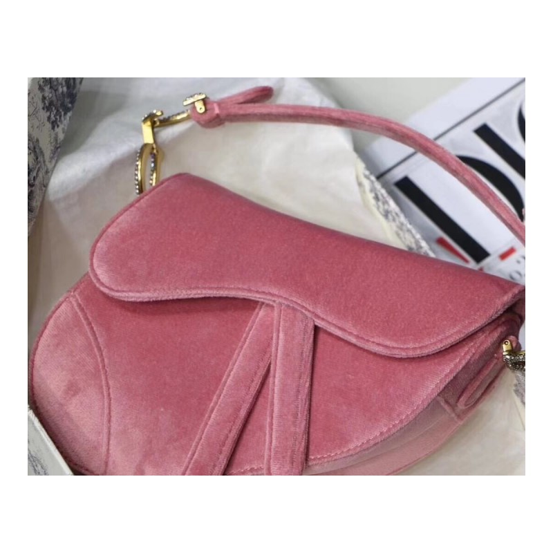 Christian Dior Saddle 20cm Shoulder Bag with Crystals Velvet M8044