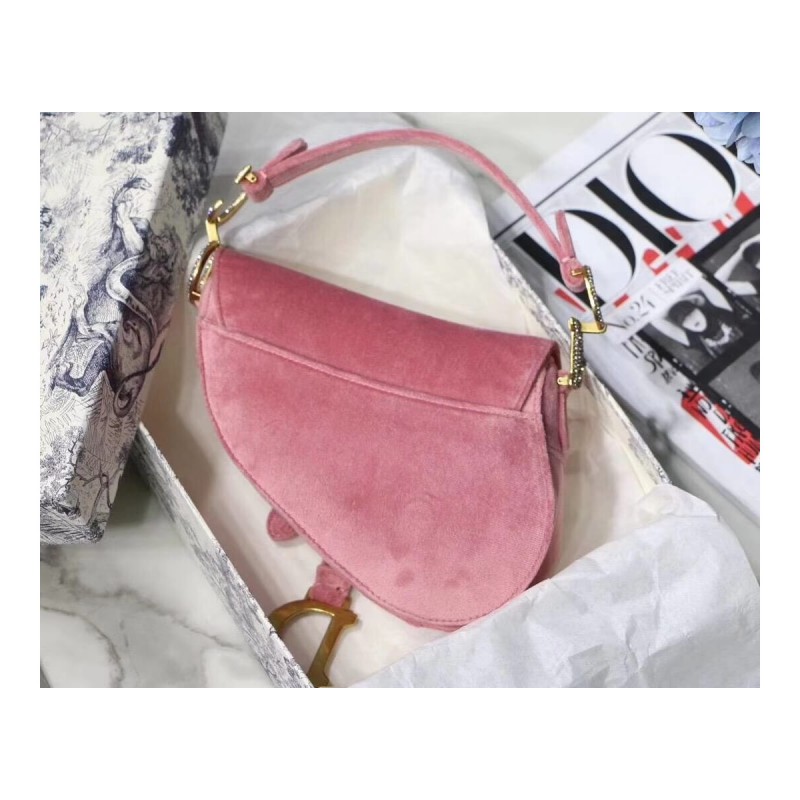 Christian Dior Saddle 20cm Shoulder Bag with Crystals Velvet M8044