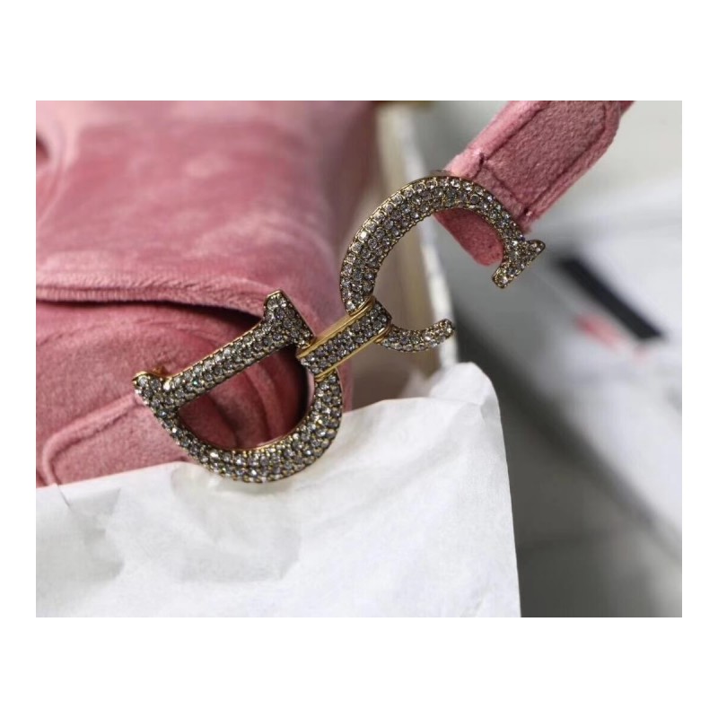 Christian Dior Saddle 20cm Shoulder Bag with Crystals Velvet M8044