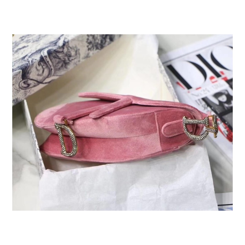 Christian Dior Saddle 20cm Shoulder Bag with Crystals Velvet M8044