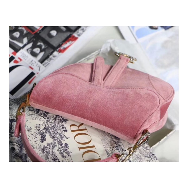 Christian Dior Saddle 20cm Shoulder Bag with Crystals Velvet M8044