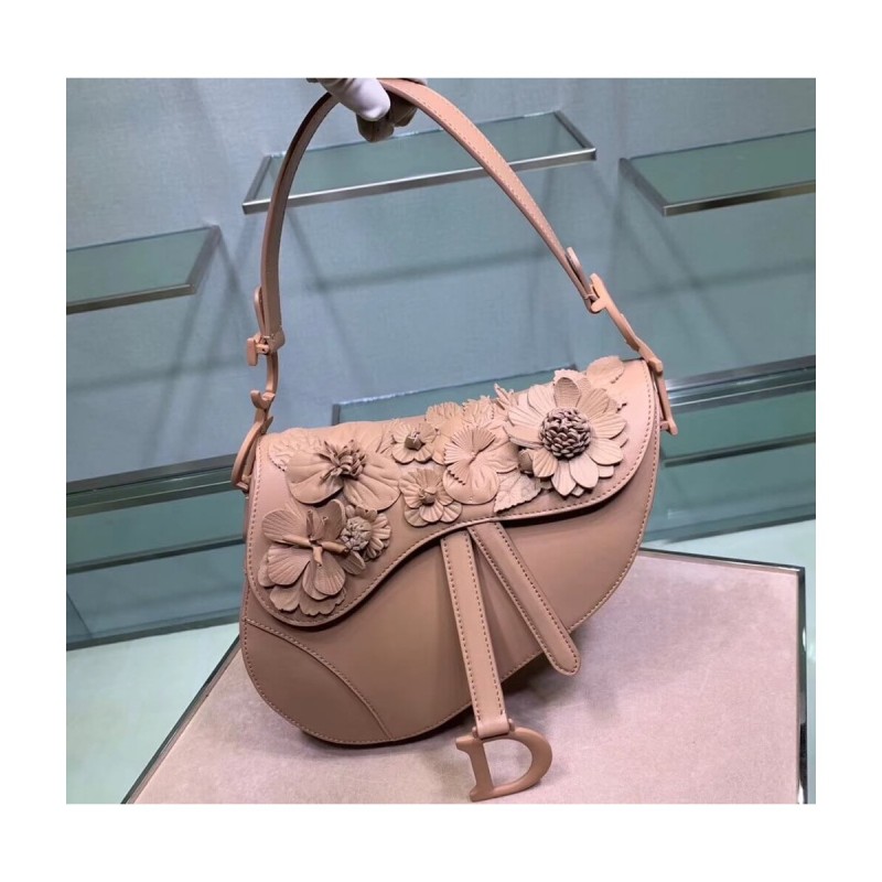 Christian Dior Embroidered Flowers Saddle Bag M0446