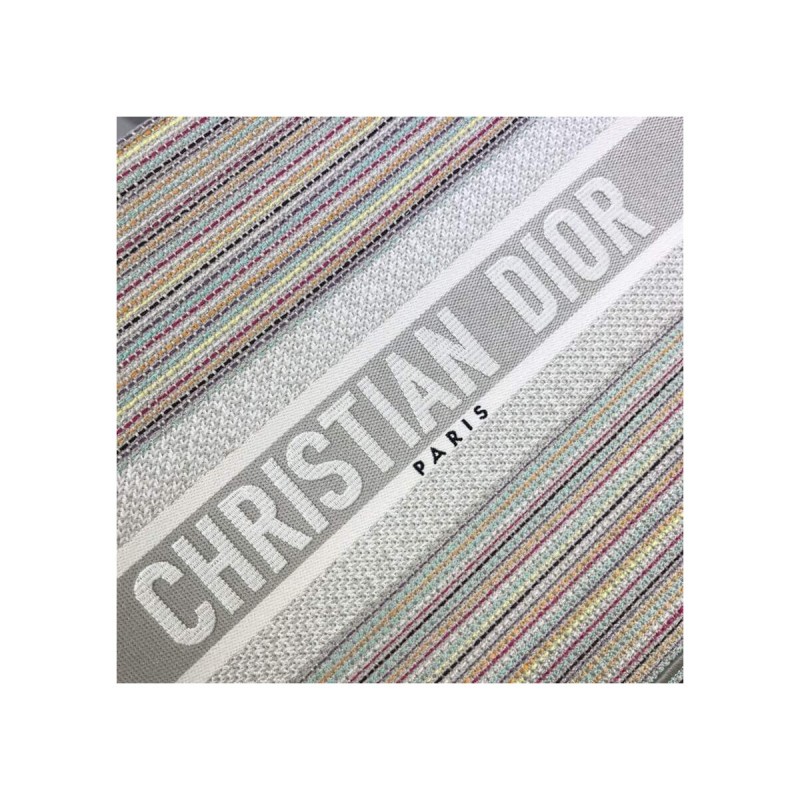 Dior Small Book Tote Multicolor Stripes Embroidery M1296