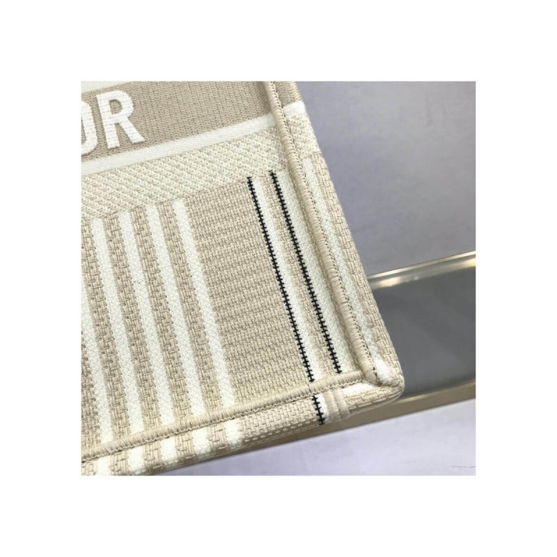 Dior Small Book Tote Beige Stripes Embroidery M1296