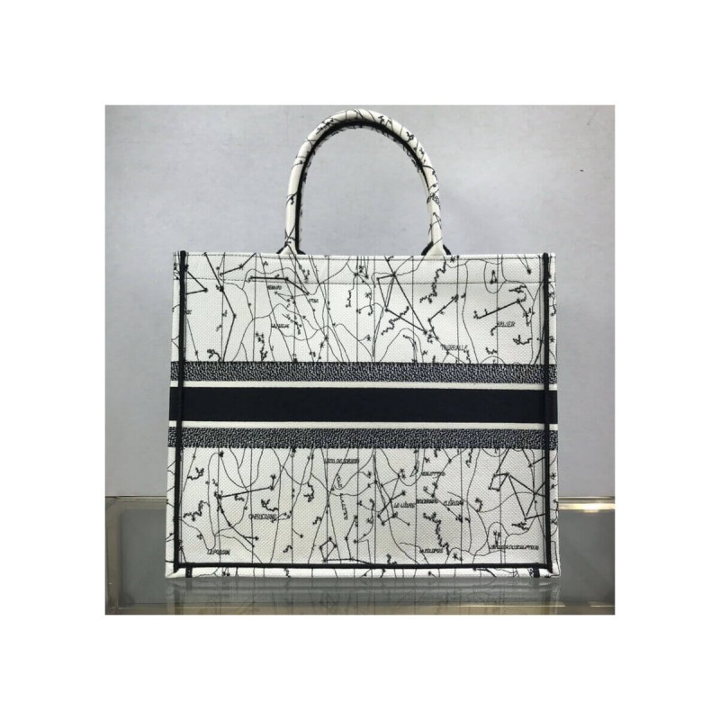 Dior Book Tote in Latte Multicolor Zodiac Embroidery M1286
