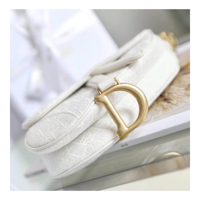 Christian Dior Mini Saddle Bag in White Oblique Jacquard M0447