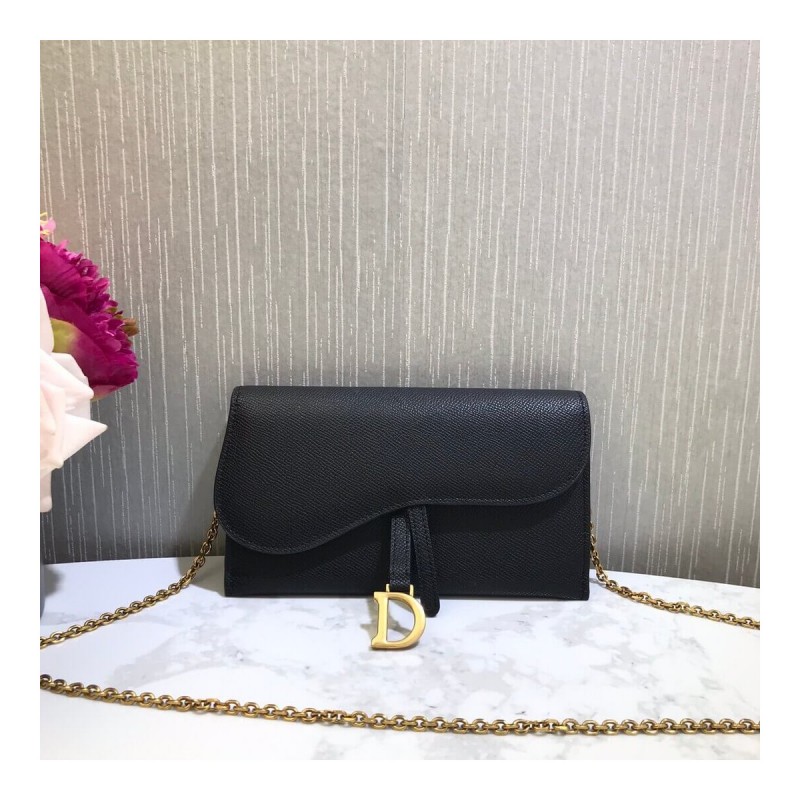 Christian Dior Grained Calfskin Saddle Long Chain Wallet S5614