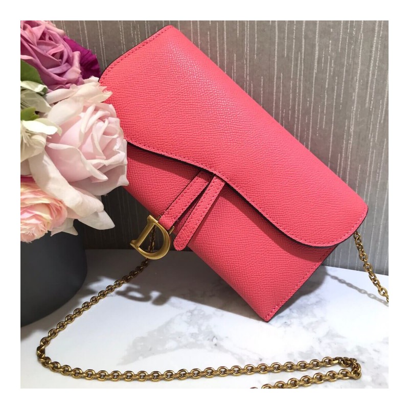 Christian Dior Grained Calfskin Saddle Long Chain Wallet S5614