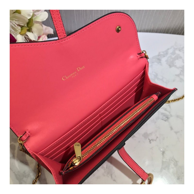 Christian Dior Grained Calfskin Saddle Long Chain Wallet S5614