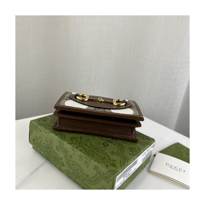 Gucci Horsebit 1955 Card Case Wallet 621887 With Polka Dot Print