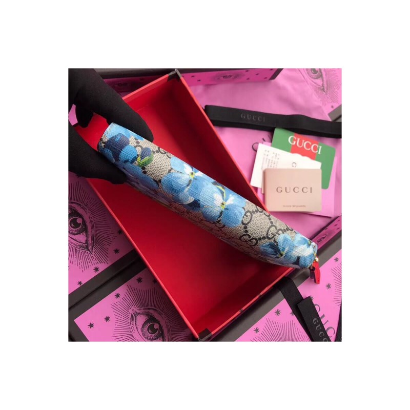 Gucci GG Blooms Supreme Zip Around Wallet 404071 Blue
