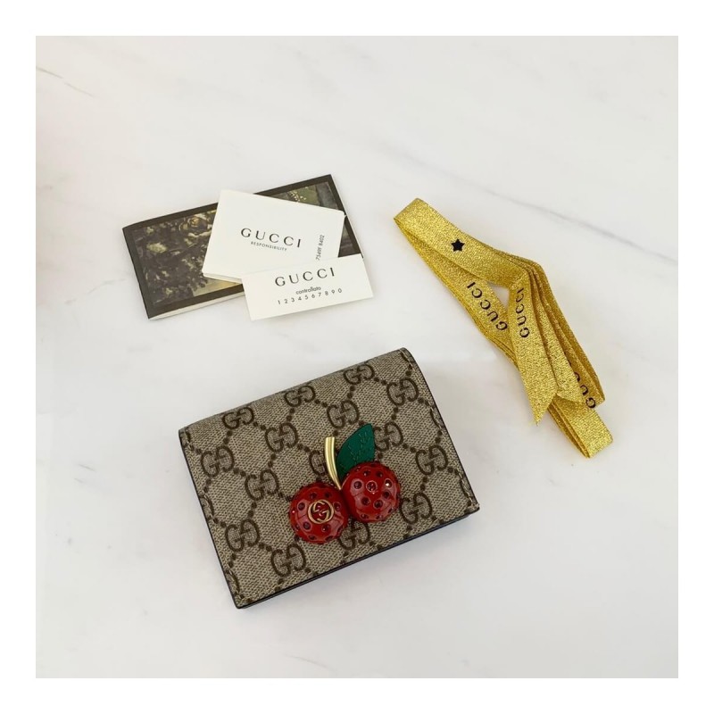 Gucci GG Supreme Card Case Wallet With Cherries 476050