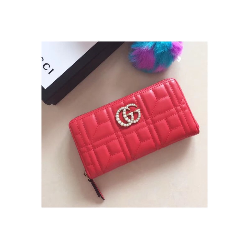 Gucci Pearly GG Marmont Zip Around Wallet 443123