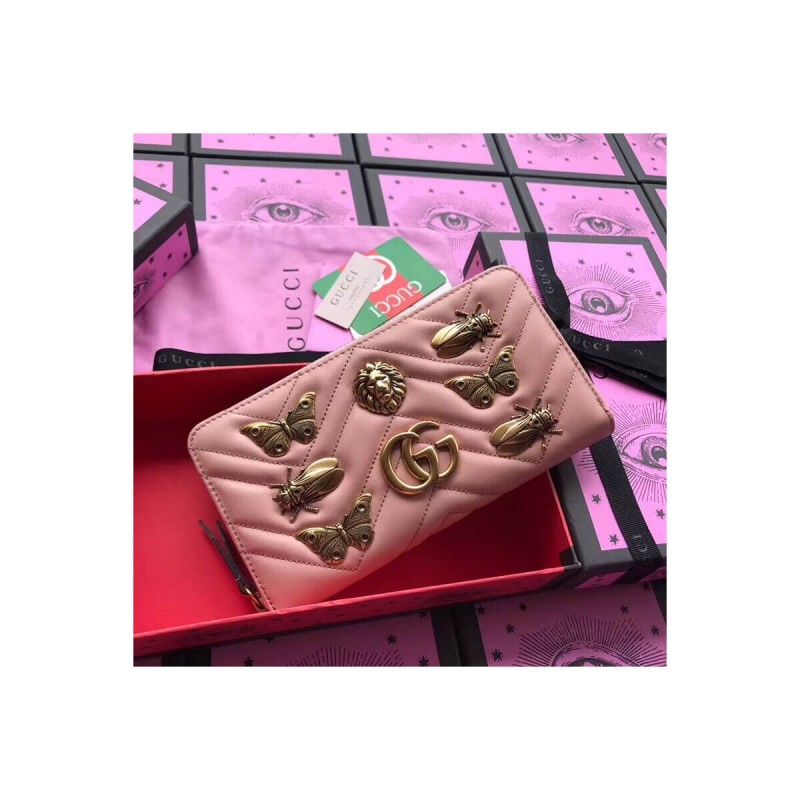 Gucci GG Animal Metal Marmont Studs Zip Around Wallet 443123